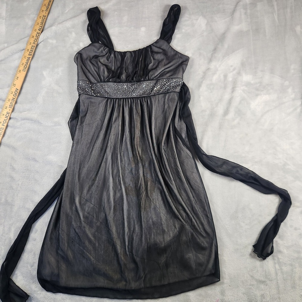 La Belle Black Sheer Slip Dress‎ Vintage Y2K Midi Party Made USA